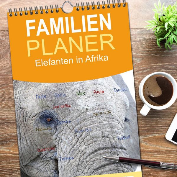 Produktbild: Familienplaner 2026 - Elefanten in Afrika mit 5 Spalten (Wandkalender, 21 x 45 cm) CALVENDO