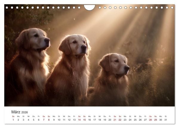 Produktbild: Herz aus Gold - Retriever zum Verlieben (Wandkalender 2026 DIN A4 quer), CALVENDO Monatskalender