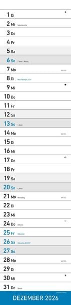 Produktbild: Streifenplaner XL BLAU 2026 - Streifenkalender 15x64 cm - Wandplaner - Küchenkalender - schmales Design - eine Spalte - Langplaner