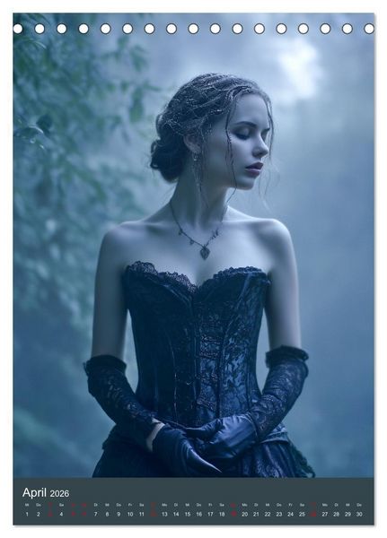 Produktbild: Gothic Girls - d&uuml;stere Frauen in schwarzer Gothic-Kleidung (Tischkalender 2026 DIN A5 hoch), CALVENDO Monatskalender