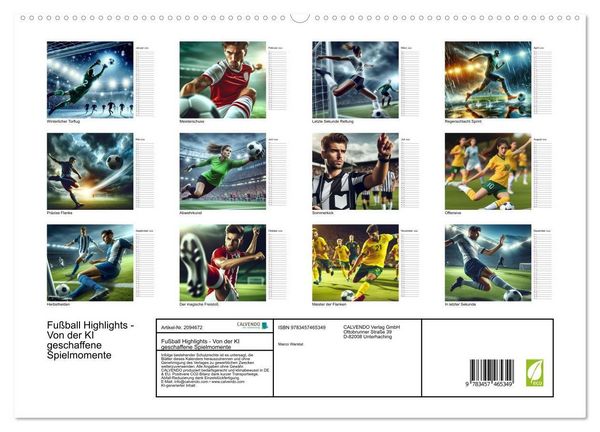Produktbild: Fu&szlig;ball Highlights - Von der KI geschaffene Spielmomente (hochwertiger Premium Wandkalender 2026 DIN A2 quer), Kunstdruck in Hochglanz