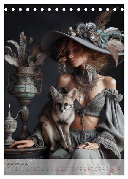 Produktbild: Eleganz der Exotik - Femme Fatale im Boh&egrave;me-Chic mit tierischen Begleitern (Tischkalender 2026 DIN A5 hoch), CALVENDO Monatskalender