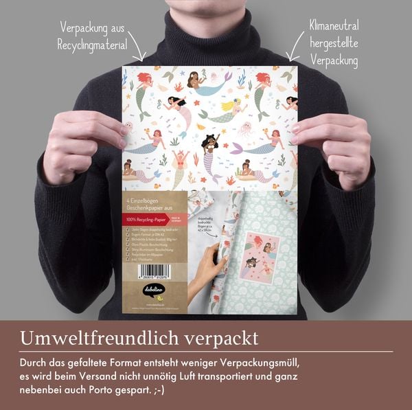 Produktbild: Geschenkpapier-Set f&uuml;r Kinder: Meerjungfrau und Muscheln