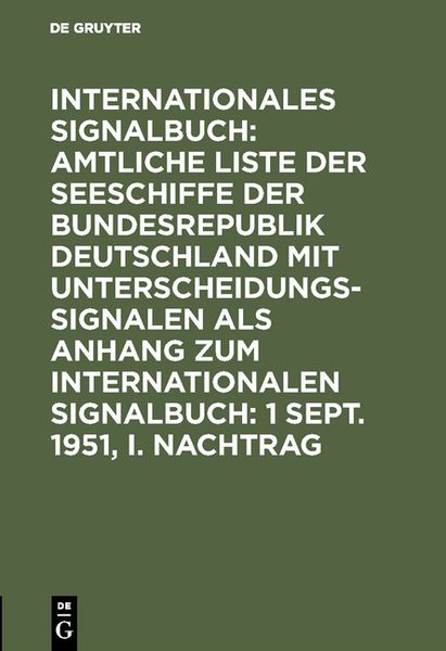 Produktbild: 1 Sept. 1951, I. Nachtrag