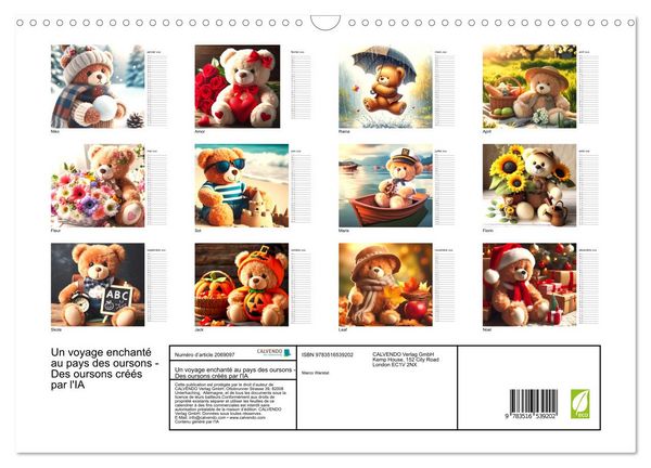 Produktbild: Un voyage enchant&eacute; au pays des oursons -Des oursons cr&eacute;&eacute;s par l'IA (Calendrier mural 2026 DIN A3 vertical), CALVENDO calendrier mensuel