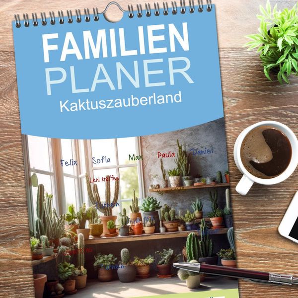 Produktbild: Familienplaner 2026 - Kaktuszauberland mit 5 Spalten (Wandkalender, 21 x 45 cm) CALVENDO