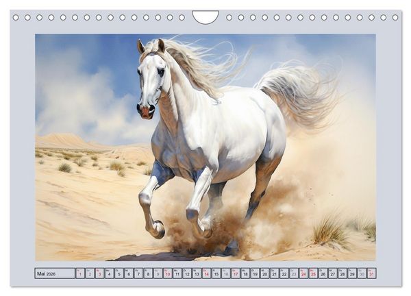 Produktbild: Anmutige Schimmel. &Auml;sthetik wei&szlig;er Aquarell-Pferde (Wandkalender 2026 DIN A4 quer), CALVENDO Monatskalender