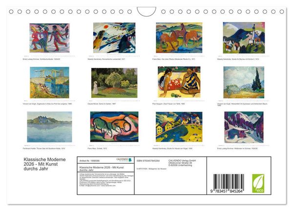 Produktbild: Klassische Moderne 2026 - Mit Kunst durchs Jahr (Wandkalender 2026 DIN A4 quer), CALVENDO Monatskalender