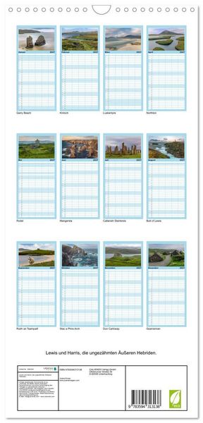 Produktbild: Familienplaner 2027 - Lewis und Harris, die ungez&auml;hmten &Auml;u&szlig;eren Hebriden. mit 5 Spalten (Wandkalender, 21 x 45 cm) CALVENDO