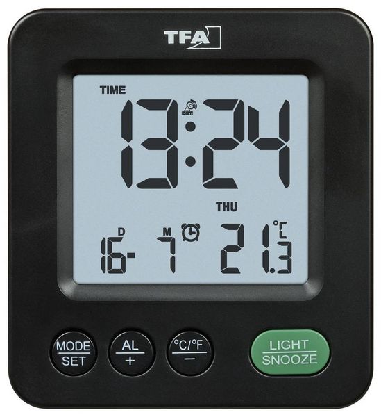 Produktbild: TFA Dostmann 60.2567.01 Funk Wecker Schwarz Alarmzeiten 1