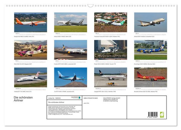 Produktbild: Die sch&ouml;nsten Airliner (Wandkalender 2026 DIN A2 quer), CALVENDO Monatskalender
