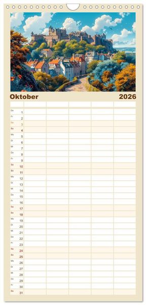 Produktbild: Familienplaner 2026 - Reisest&auml;dte Europas mit 5 Spalten (Wandkalender, 21 x 45 cm) CALVENDO