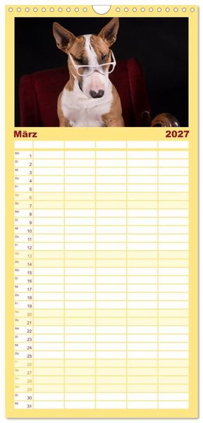 Produktbild: Familienplaner 2027 - Bullterrier mit 5 Spalten (Wandkalender, 21 x 45 cm) CALVENDO