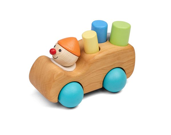 Produktbild: Pfingstweid - Lastwicht Fabian aus Erle mit 3 bunten Spielsteinen, Buche, in unterschiedlichen Durchmessern, R&auml;der aus Buche, Holz