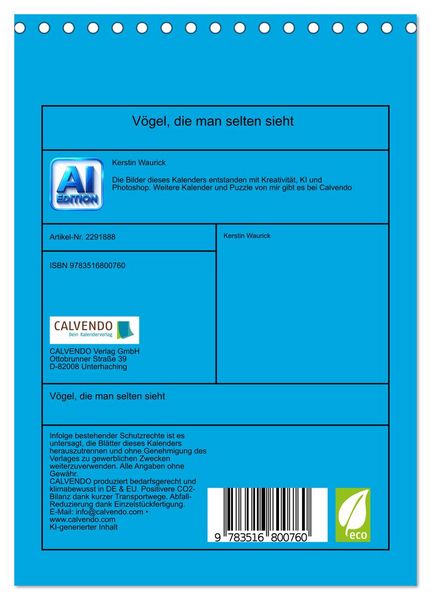 Produktbild: V&ouml;gel, die man selten sieht (Tischkalender 2027 DIN A5 hoch), CALVENDO Monatskalender