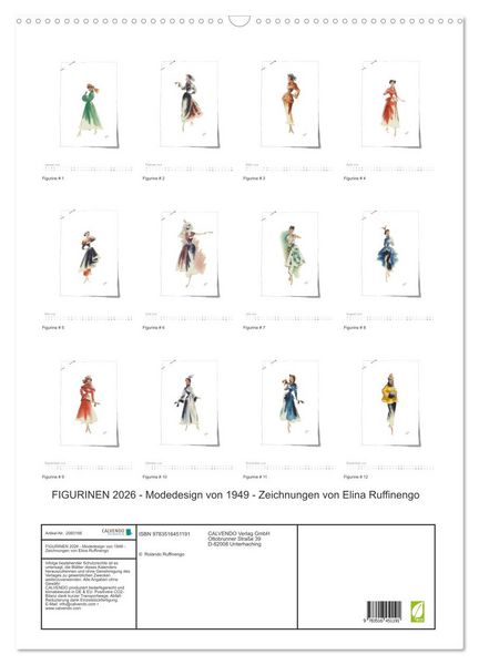 Produktbild: FIGURINEN 2026 - Modedesign von 1949 - Zeichnungen von Elina Ruffinengo (Wandkalender 2026 DIN A2 hoch), CALVENDO Monatskalender