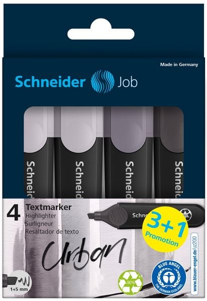 Produktbild: Schneider Textmarker Job grau sortiert, 3+1 Set