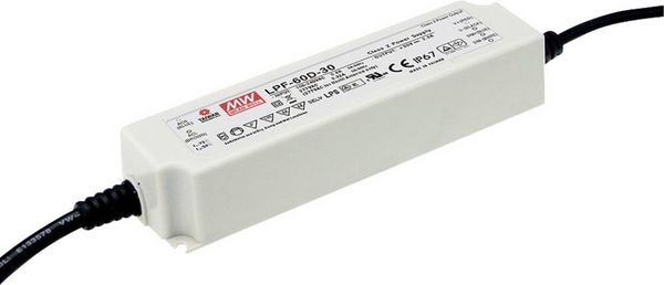 Produktbild: Mean Well LPF-60D-24 LED-Treiber, LED-Trafo Konstantspannung, Konstantstrom 60W 2.5A 14.4 - 24 V/DC dimmbar, PFC-Schaltkreis