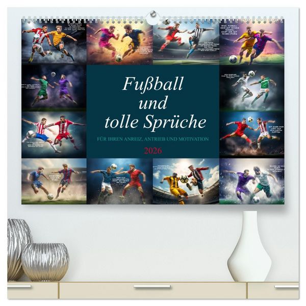Produktbild: Fu&szlig;ball und tolle Spr&uuml;che (hochwertiger Premium Wandkalender 2026 DIN A2 quer), Kunstdruck in Hochglanz