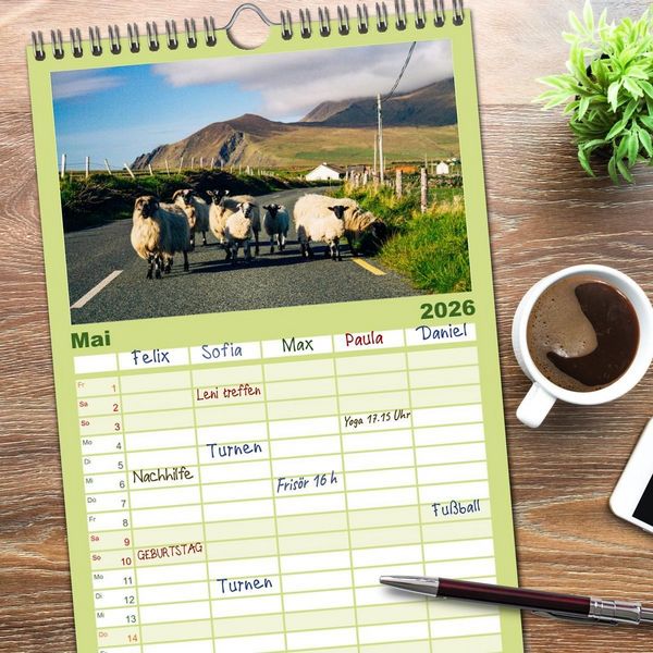 Produktbild: Familienplaner 2026 - Wir sehen uns in Irland - Ring of Beara und Ring of Kerry mit 5 Spalten (Wandkalender, 21 x 45 cm) CALVENDO
