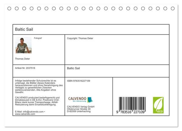 Produktbild: Baltic Sail (Tischkalender 2026 DIN A5 quer), CALVENDO Monatskalender