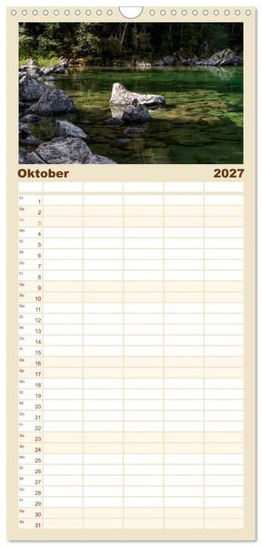 Produktbild: Familienplaner 2027 - Berge und Seen rund um die Zugspitze mit 5 Spalten (Wandkalender, 21 x 45 cm) CALVENDO