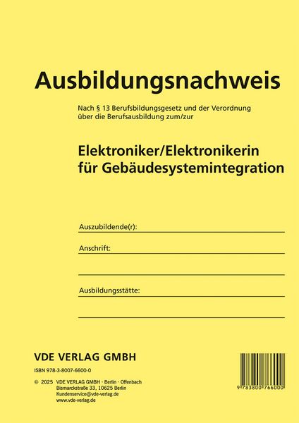 Produktbild: Ausbildungsnachweis Elektroniker/Elektronikerin f&uuml;r Geb&auml;udesystemintegration