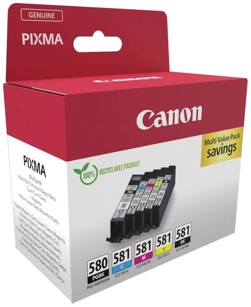 Produktbild: Canon Druckerpatrone PGI-580/CLI-581 PGBK/C/M/Y/BK Multipack Original Kombi-Pack Schwarz, Cyan, Magenta, Gelb 2078C007