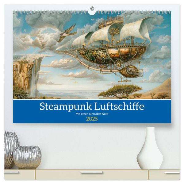 Steampunk Luftschiffe mit einer surrealen Note (hochwertiger Premium Wandkalender 2025 DIN A2 quer), Kunstdruck in Hochg