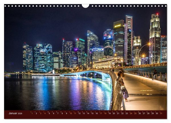 Produktbild: Nachtansichten Singapur City (Wandkalender 2026 DIN A3 quer), CALVENDO Monatskalender
