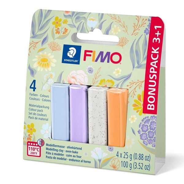 Produktbild: STAEDTLER Modelliermasse Set Fimo Spring, 4 Farben sortiert Fr&uuml;hling, 1 davon gratis, ofenh&auml;rtend