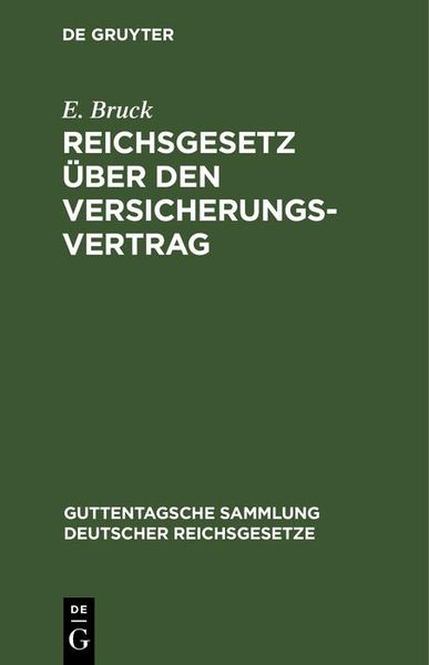 Produktbild: Reichsgesetz &uuml;ber den Versicherungsvertrag
