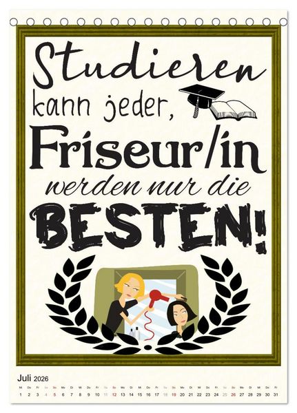 Produktbild: Friseur-Spr&uuml;che (Tischkalender 2026 DIN A5 hoch), CALVENDO Monatskalender
