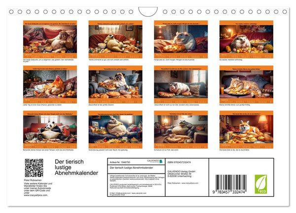 Produktbild: Der tierisch lustige Abnehmkalender (Wandkalender 2026 DIN A4 quer), CALVENDO Monatskalender