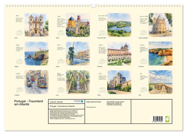 Produktbild: Portugal - Traumland am Atlantik (Wandkalender 2026 DIN A2 quer), CALVENDO Monatskalender