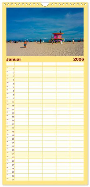 Produktbild: Familienplaner 2026 - Kunterbuntes Miami mit 5 Spalten (Wandkalender, 21 x 45 cm) CALVENDO