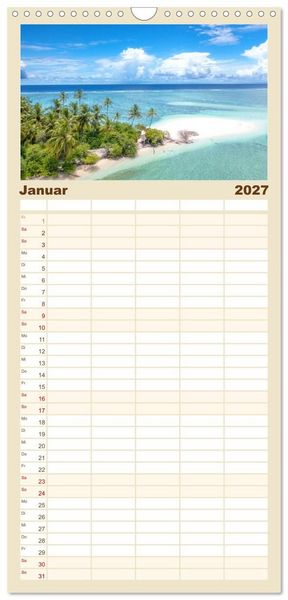 Produktbild: Familienplaner 2027 - Malediven, Perle im Indischen Ozean mit 5 Spalten (Wandkalender, 21 x 45 cm) CALVENDO