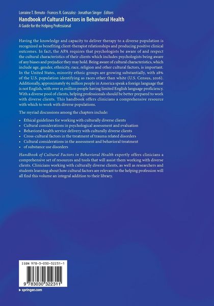 Produktbild: Handbook of Cultural Factors in Behavioral Health
