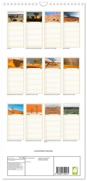 Produktbild: Familienplaner 2027 - Lichterf&uuml;lltes Namibia mit 5 Spalten (Wandkalender, 21 x 45 cm) CALVENDO