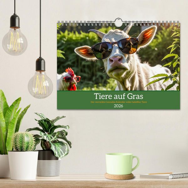 Produktbild: Tiere auf Gras - Der verr&uuml;ckte Cannabis-Kalender voller bekiffter Tiere (Wandkalender 2026 DIN A4 quer), CALVENDO Monatskalender