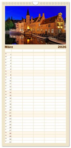 Produktbild: Familienplaner 2026 - Br&uuml;gge und Gent im Zwielicht mit 5 Spalten (Wandkalender, 21 x 45 cm) CALVENDO