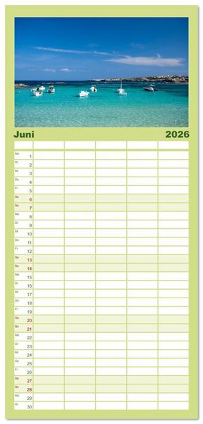 Produktbild: Familienplaner 2026 - Balearen - Mallorca, Menorca, Ibiza und Formentera mit 5 Spalten (Wandkalender, 21 x 45 cm) CALVENDO