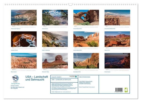 Produktbild: USA &ndash; Landschaft und Sehnsucht (Wandkalender 2027 DIN A2 quer), CALVENDO Monatskalender