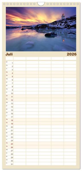 Produktbild: Familienplaner 2026 - Norwegen mit 5 Spalten (Wandkalender, 21 x 45 cm) CALVENDO