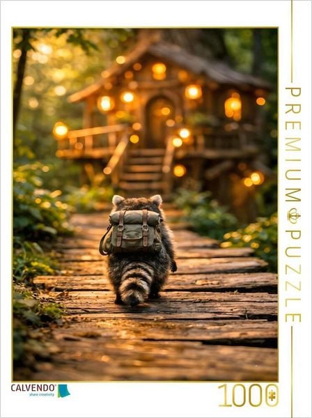 CALVENDO Puzzle Heimkehr des kleinen Waschbären | 1000 Teile Lege-Größe 64x48cm Foto-Puzzle für glückliche Stunden