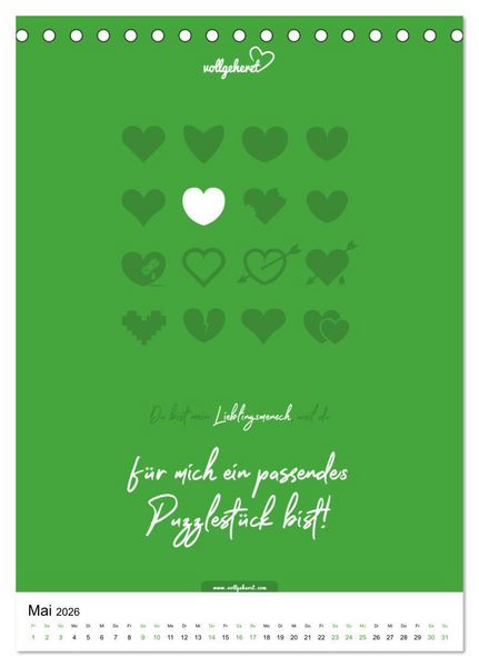 Produktbild: vollgeherzt: Lieblingsmensch-Kalender - Der Wandkalender als Geschenk f&uuml;r ganz besondere Menschen (Tischkalender 2026 DIN A5 hoch), CALVENDO Monatskalender