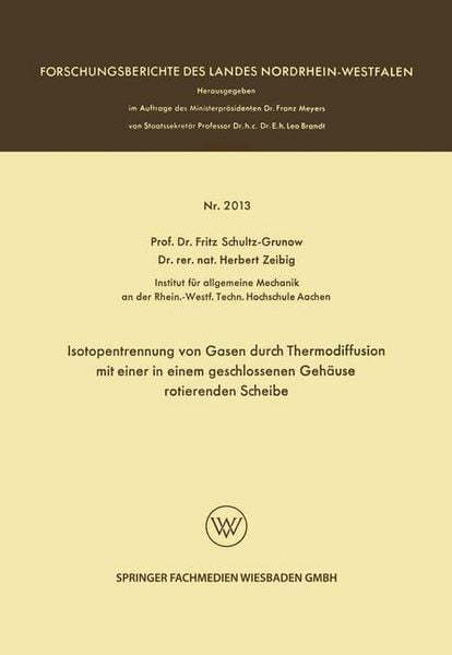 Produktbild: Isotopentrennung von Gasen durch Thermodiffusion mit einer in einem geschlossenen Geh&auml;use rotierenden Scheibe