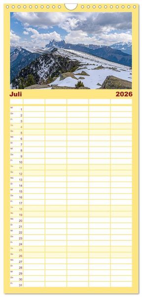 Produktbild: Familienplaner 2026 - S&uuml;dtirol - Von Meran bis zum Pragser Wildsee mit 5 Spalten (Wandkalender, 21 x 45 cm) CALVENDO