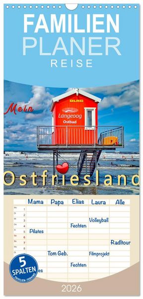 Familienplaner 2026 - Mein Ostfriesland mit 5 Spalten (Wandkalender, 21 x 45 cm) CALVENDO