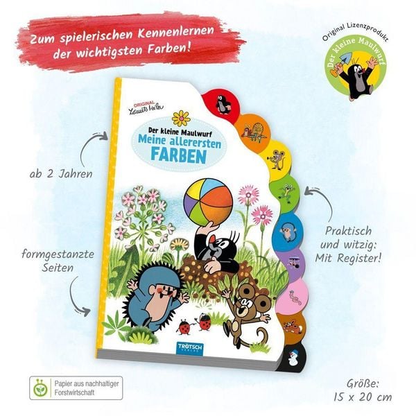 Produktbild: Tr&ouml;tsch Der kleine Maulwurf Pappenbuch mit Register Meine allerersten Farben